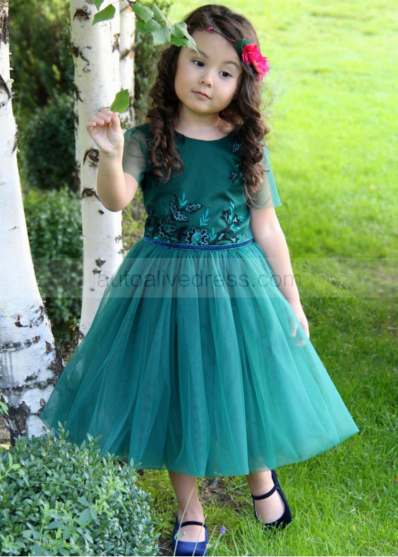 Dark Teal Lace Tulle Flower Girl Dress